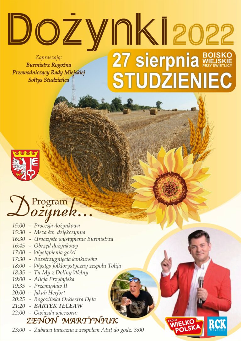 „Przez Twe Oczy Zielone” i „Viva La Vida” wybrzmią w Studzieńcu! Moc atrakcji na dożynkach w gminie Rogoźno